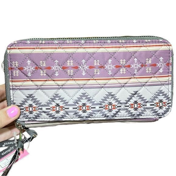 NWT Simply Southern‎ Crossbody Wristlet Wallet 2 Zipper Closure Aztec Print - Picture 2 of 7